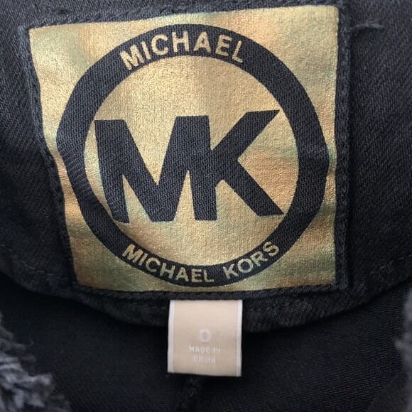 Michael Kors Black Denim Gold Chain Fringe Detailed Designer Short Blazer Sz 0 - Picture 2 of 4